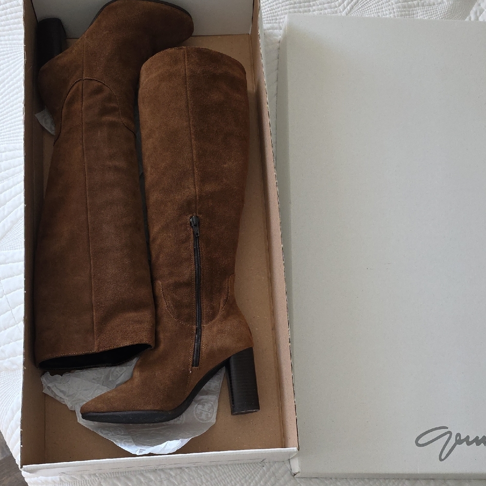 Brown Suede Knee-High Boots